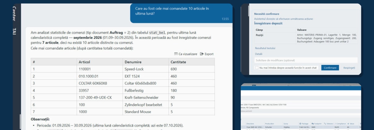 Funcțiile TimeLine AI pentru interogări, acțiuni controlate și BOM Clearing